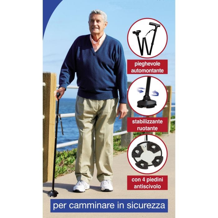 Bastone da passeggio con base a 4 piedini - Walking Cane